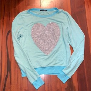 Wildfox Silver Glitter Heart Pullover